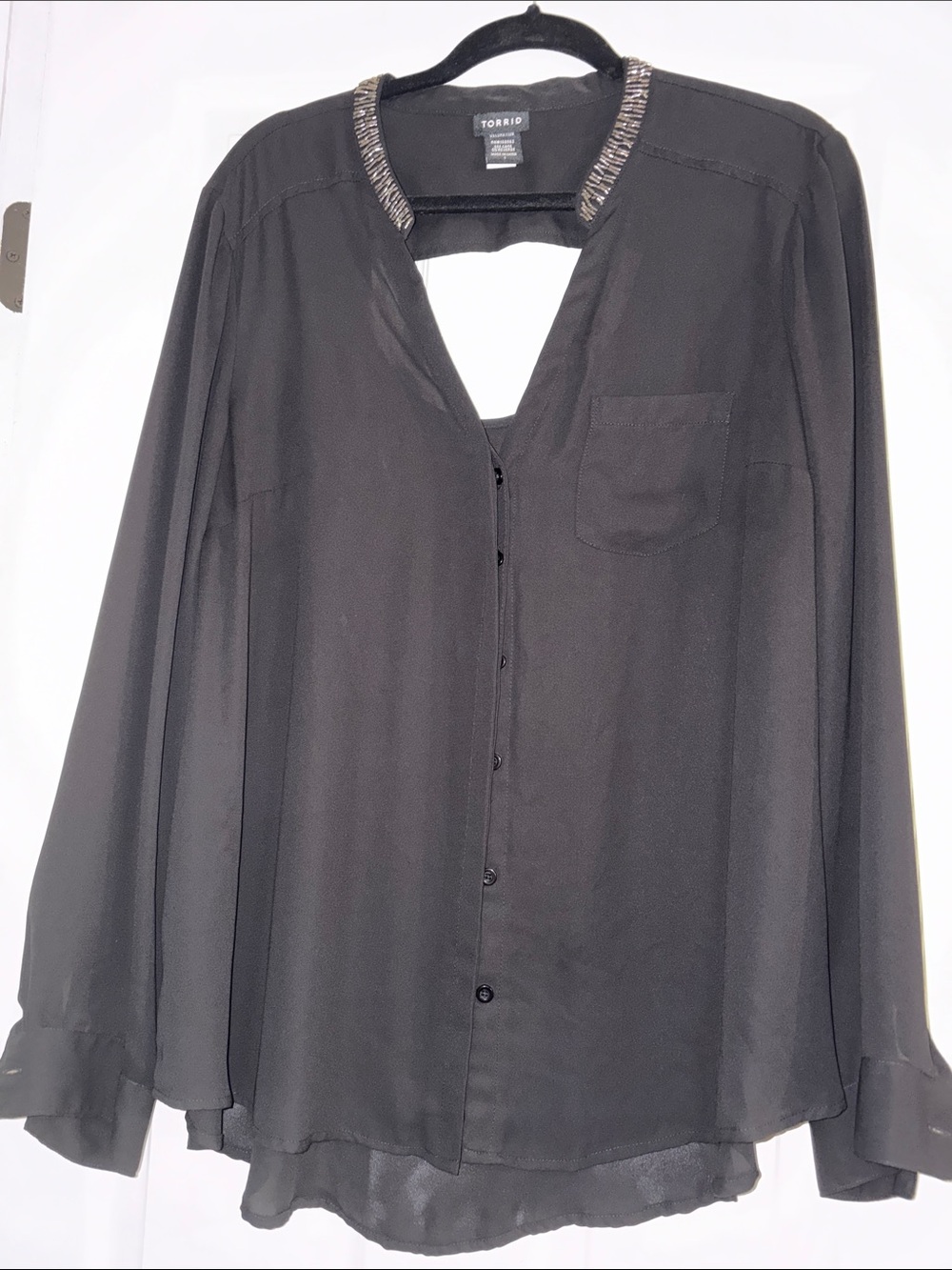 torrid Black Beaded-Neck Button-Down Blouse
